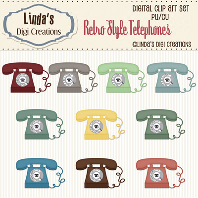 Retro style telephones (clipart set) - Thumbnail 2
