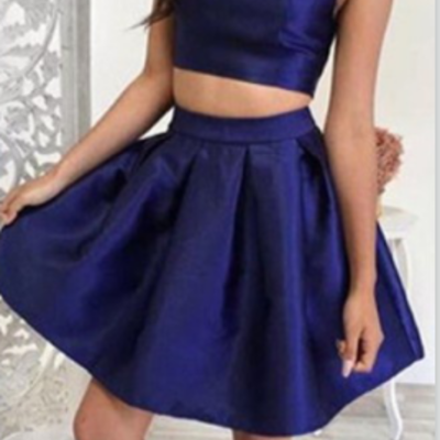 Knee length two piece deep blue homecoming dress