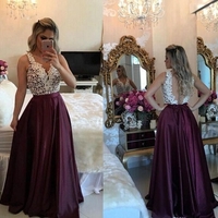  Burgundy v neck lace beading long prom dresses,burgundy evening dresses - Thumbnail 1