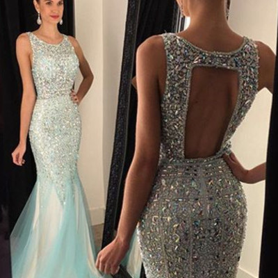 Sparkly crystals mermaid long prom dresses,formal dresses