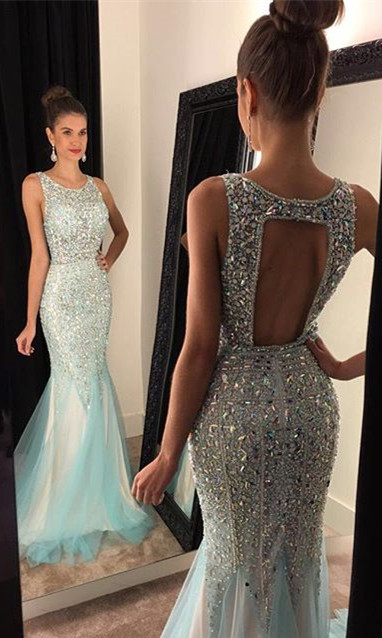 Sparkly crystals mermaid long prom dresses,formal dresses