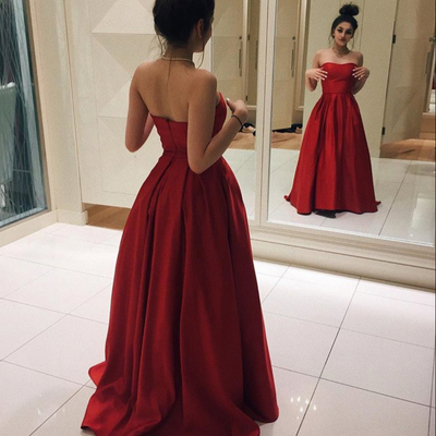 Simple red long prom dress,red evening dresses