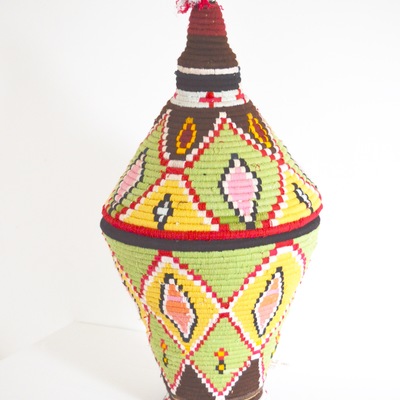 Berber basket handwoven berber basket vintage moroccan berber wool lidded basket 