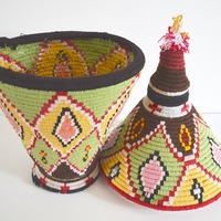 Berber Basket Handwoven Berber basket Vintage Moroccan Berber Wool Lidded Basket  - Thumbnail 2