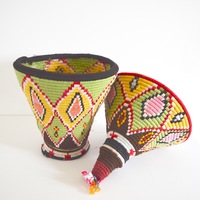 Berber Basket Handwoven Berber basket Vintage Moroccan Berber Wool Lidded Basket  - Thumbnail 3