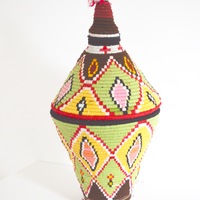 Berber Basket Handwoven Berber basket Vintage Moroccan Berber Wool Lidded Basket  - Thumbnail 4