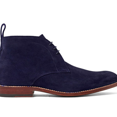 Chukka boots navy blue men leather sole lace up handmade