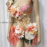 Sweet as a Peach Spring Fairy Monokini Cosplay Dance Costume Rave Bra Halloween Burlesque Show Girl - Thumbnail 1