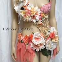 Sweet as a Peach Spring Fairy Monokini Cosplay Dance Costume Rave Bra Halloween Burlesque Show Girl - Thumbnail 3