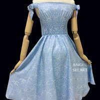 BM70 cinderella inspired dress disneybound princess off shoulder SML blue bow - Thumbnail 1