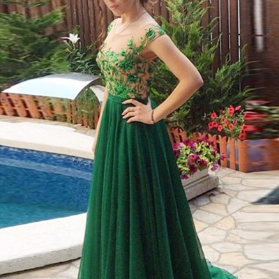 2017 prom dresses, a-line scoop floor-length tulle evening dress mk211