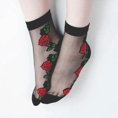 Clear rose socks black