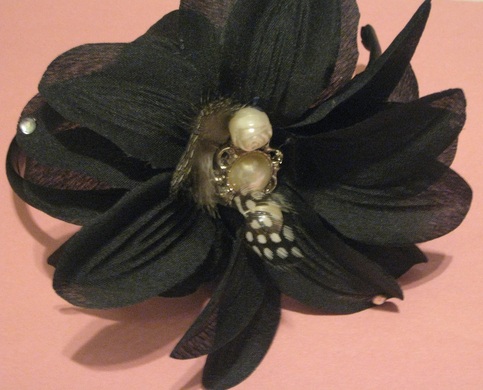 Black Flower & Pearl Headband