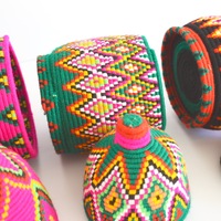 Trio of Handwoven Berber basket Vintage Moroccan round basket platter bowl tray - Thumbnail 2