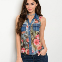 Denim Floral Top
