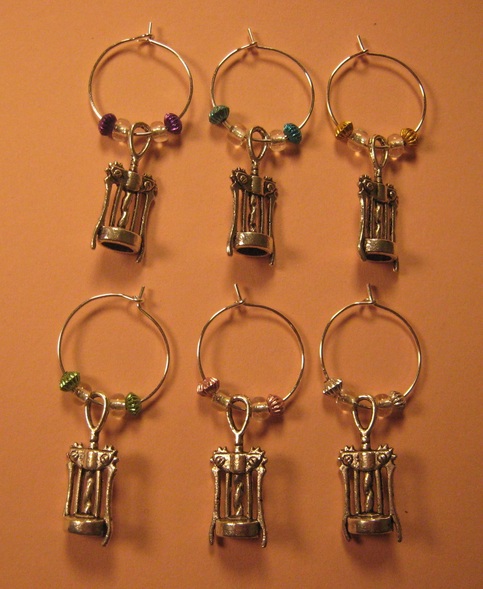 Corkscrew Wine Glass Charm Set