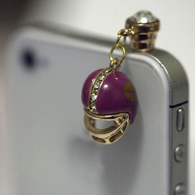 I Love Football - PINK/PURPLE HELMET Iphone Earphone Plug/Dust Plug - Cellphone Headphone Handmade Decorations