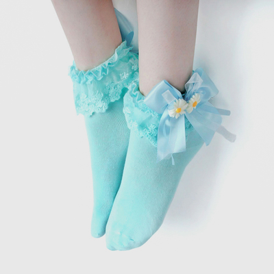 Lolita lace bowknot socks blue