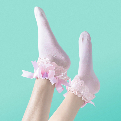 Lolita lace bowknot socks pink