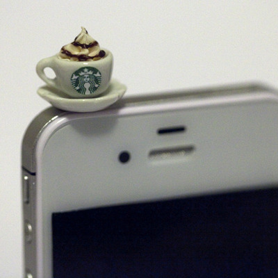 Kawaii starbucks cappuccino iphone earphone plug/dust plug - cellphone headphone handmade decorations