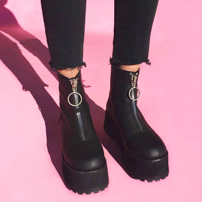 Cyber punk platform boots with zip