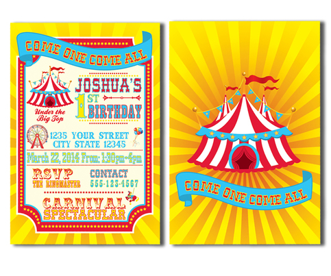 Bright Colors, Carnival Invitations, Circus Invitations