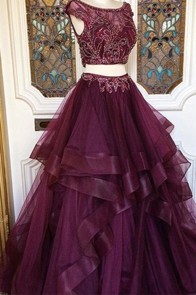 Two Pieces Charming Tulle prom dress, sexy prom dress,Charming prom dress, long prom dress,prom dresses, elegant prom dress, prom dress Z69