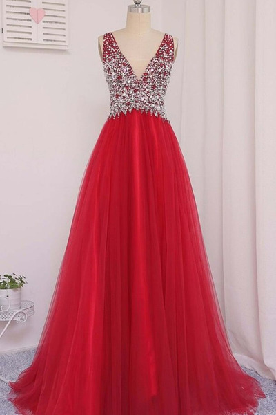 V-Neck Beading Charming Tulle prom dress, sexy prom dress,Charming prom dress, long prom dress,prom dresses, elegant prom dress, prom dress Z70