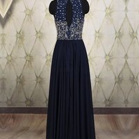 Dark Navy Beading Charming prom dress, sexy prom dress,Charming prom dress, long prom dress,prom dresses, elegant prom dress, prom dress Z72 - Thumbnail 2