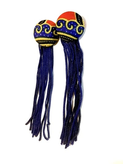 Fringe drop earrings - red, blue