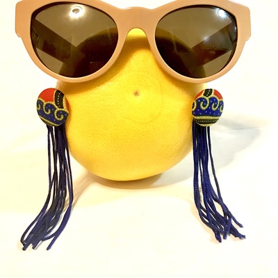 Fringe drop earrings - red, blue