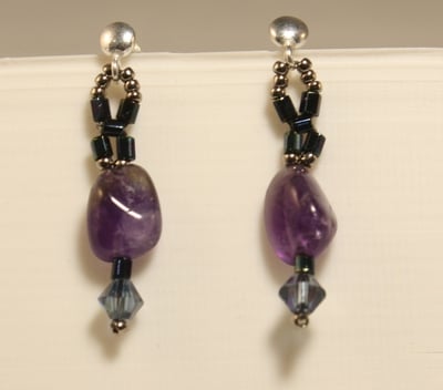 Amethyst Gemstone and Crystal Sterling Silver Stud Earrings