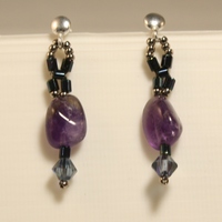 Amethyst Gemstone and Crystal Sterling Silver Stud Earrings - Thumbnail 1