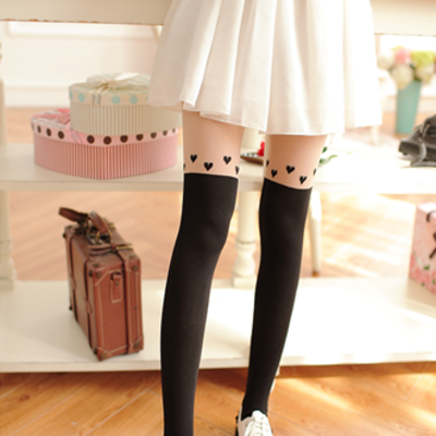 Hearts printed thigh high tights/pantyhose