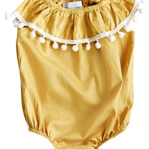 Mustard Flutter Pom Pom Romper
