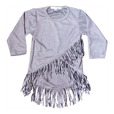 Wild child long sleeve fringe top - grey