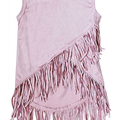 Wild child sleeveless fringe top - dusty pink