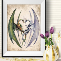 Fantasy Fine Art Giclee Print Entwined Dragons lovers love valentines - Thumbnail 1