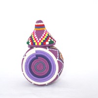  SOLD SOLD SOLD Berber Basket Handwoven Vintage Moroccan Berber Wool Lidded Basket  - Thumbnail 1