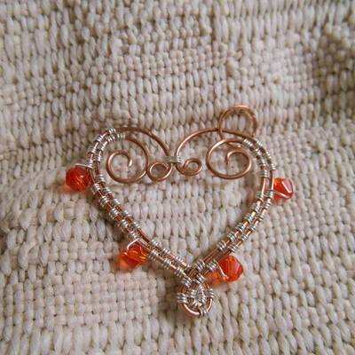 Copper and silver heart necklace