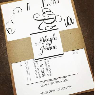 Kraft wedding invitations - calligraphy wedding invitation 