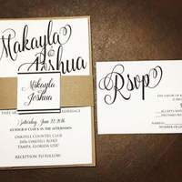Kraft Wedding Invitations - Calligraphy Wedding Invitation  - Thumbnail 1