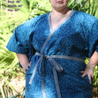 Tunic Length Cotton Yukata - Blue Grey Floral - Thumbnail 1