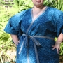 Tunic Length Cotton Yukata - Blue Grey Floral-1