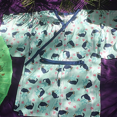 Tunic length cotton yukata - live life in the meow