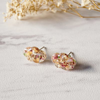 Real Dried Flowers and Resin Cloud Stud Earrings in Orange Rose White Green - Thumbnail 1