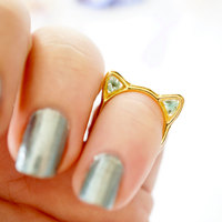 Real Pressed Flower and Resin Gold Cat Ring in Purples - Thumbnail 1