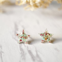Real Dried Flowers and Resin Star Stud Earrings in Mint and Rose - Thumbnail 1