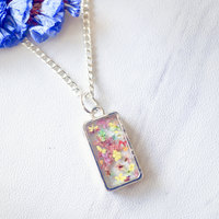 Real Dried Flowers in Resin Necklace in Pink Pastel Mix - Thumbnail 1