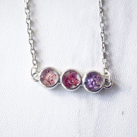 Real Pressed Flowers and Resin Necklace Ombre Pink Purple Bar - Thumbnail 1